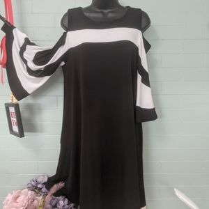 Nina Leonard cold shoulder black and white dress. M